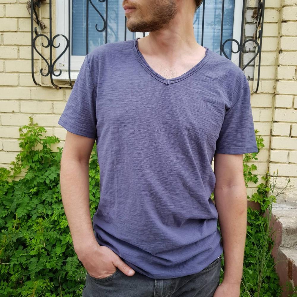 Camisa de lino y algodón para hombre con cuello en V