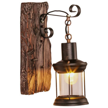 AquaChrono | Cylinder Wall Lamp with Glass, Iron and Wooden Base