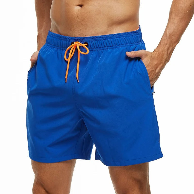 Revalki David solid color elastic waistband men's swimming shorts