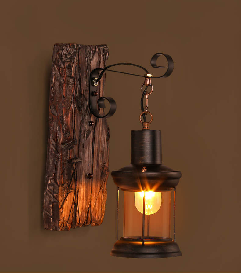 AquaChrono | Cylinder Wall Lamp with Glass, Iron and Wooden Base