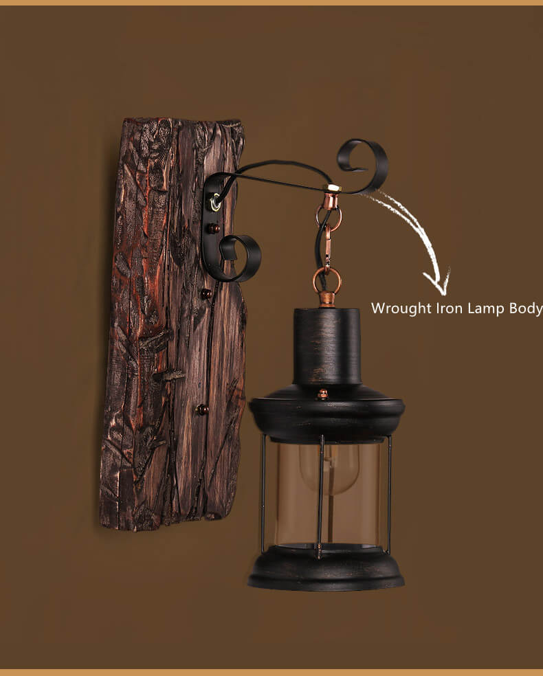 AquaChrono | Cylinder Wall Lamp with Glass, Iron and Wooden Base