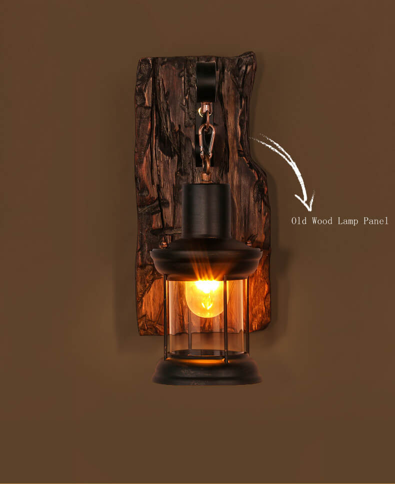 AquaChrono | Cylinder Wall Lamp with Glass, Iron and Wooden Base