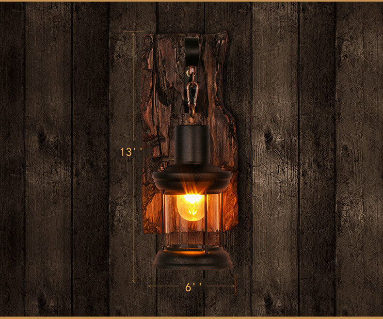 AquaChrono | Cylinder Wall Lamp with Glass, Iron and Wooden Base