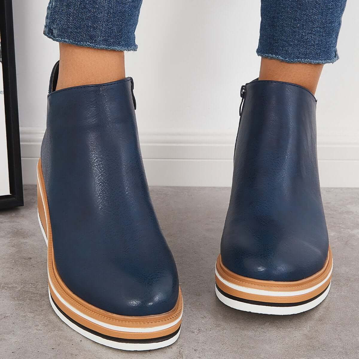 Dames Wedge Enkelboots – Comfortabele Platform Instappers met Rits Vestragear