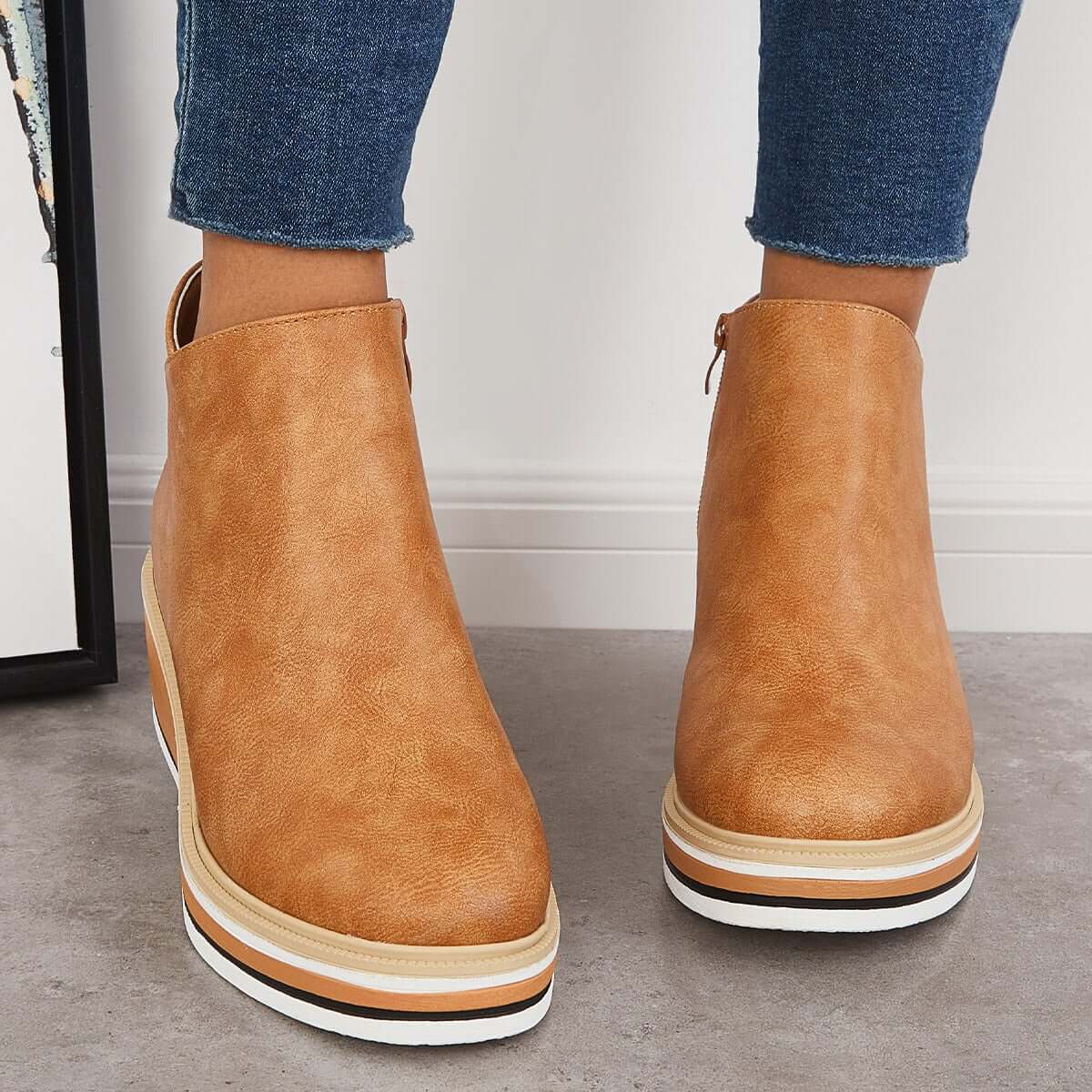 Dames Wedge Enkelboots – Comfortabele Platform Instappers met Rits Vestragear