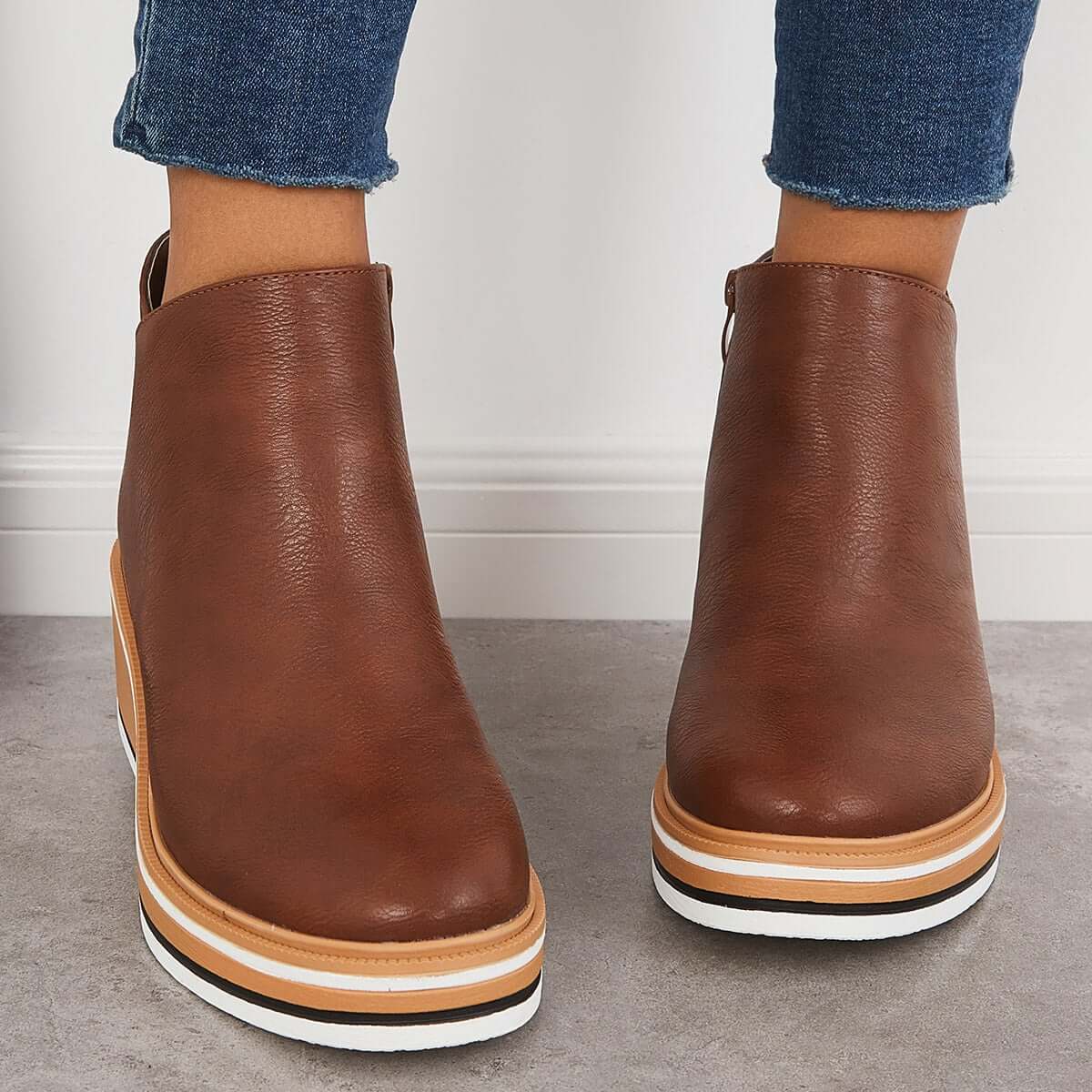 Dames Wedge Enkelboots – Comfortabele Platform Instappers met Rits Vestragear