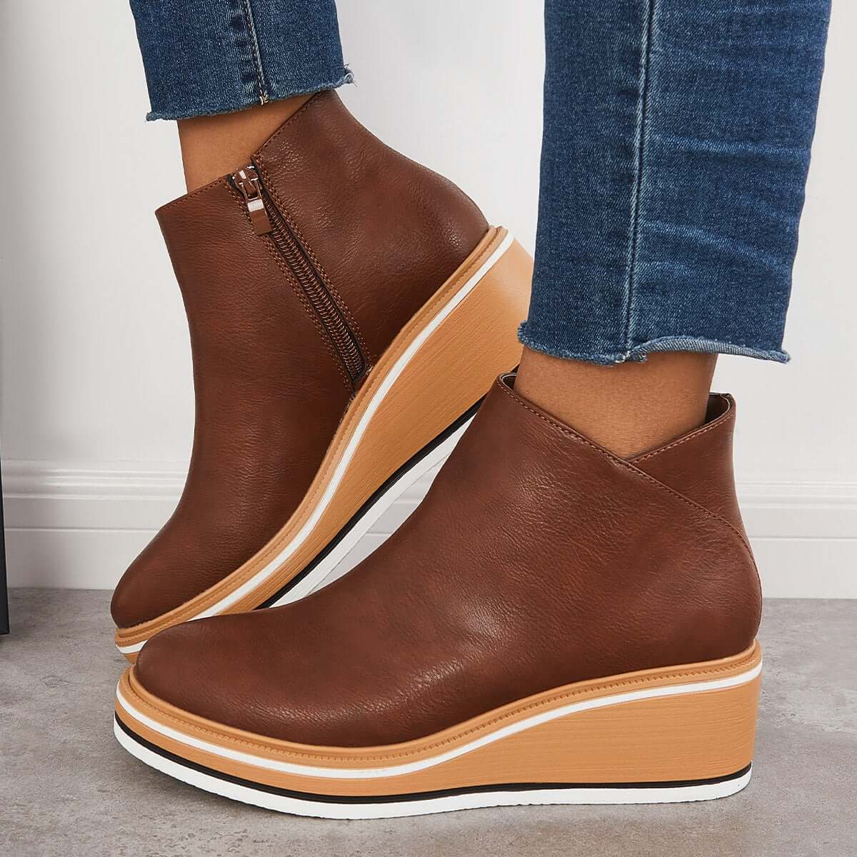 Dames Wedge Enkelboots – Comfortabele Platform Instappers met Rits Vestragear