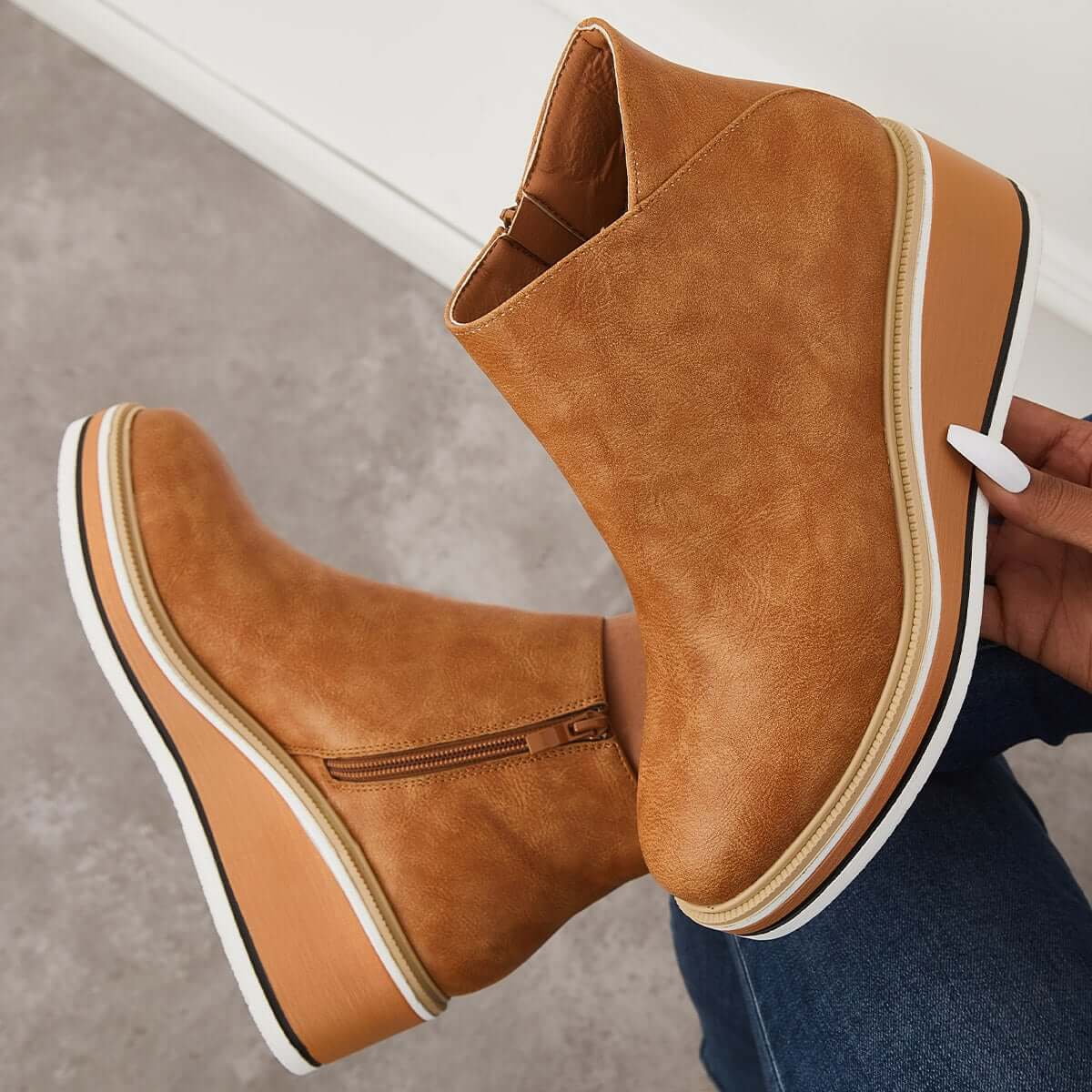 Dames Wedge Enkelboots – Comfortabele Platform Instappers met Rits Vestragear