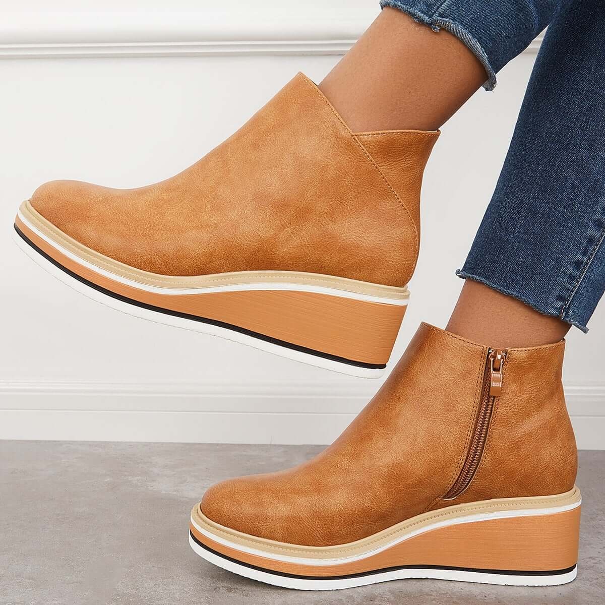 Dames Wedge Enkelboots – Comfortabele Platform Instappers met Rits Vestragear