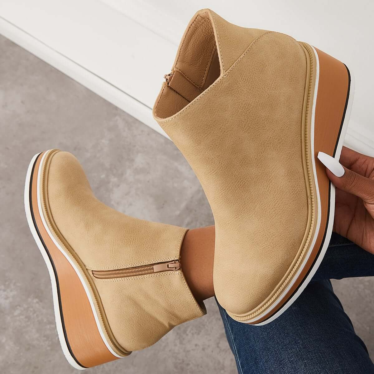 Dames Wedge Enkelboots – Comfortabele Platform Instappers met Rits Vestragear
