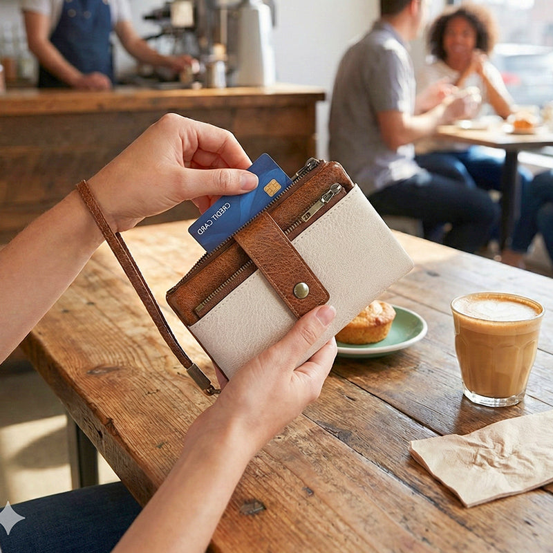 RFID-blokkerende tri-fold portemonnee voor dames – stijlvol, ruim & veilig ontwerp