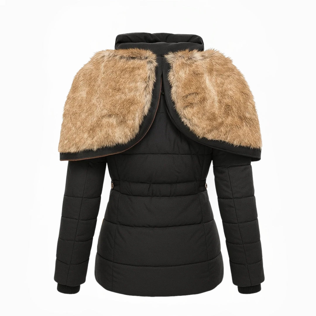 Dames winterjas – getailleerde parka met teddy-look kraag en capuchon
