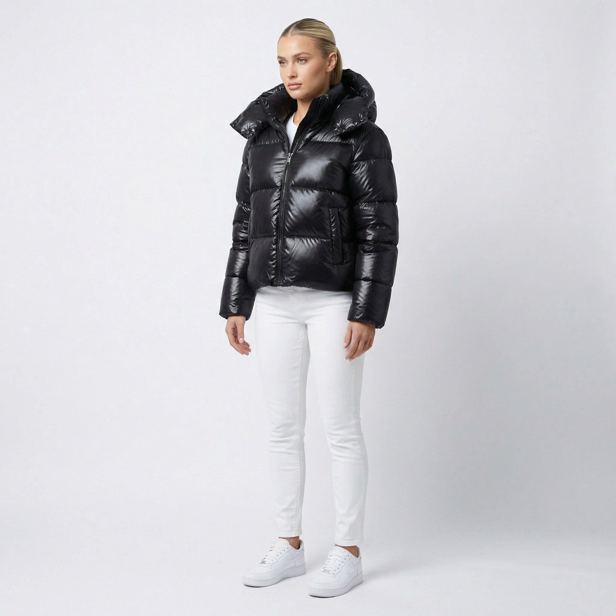 Dames Pufferjas – Gewatteerde Winterjack met Glanzende Afwerking