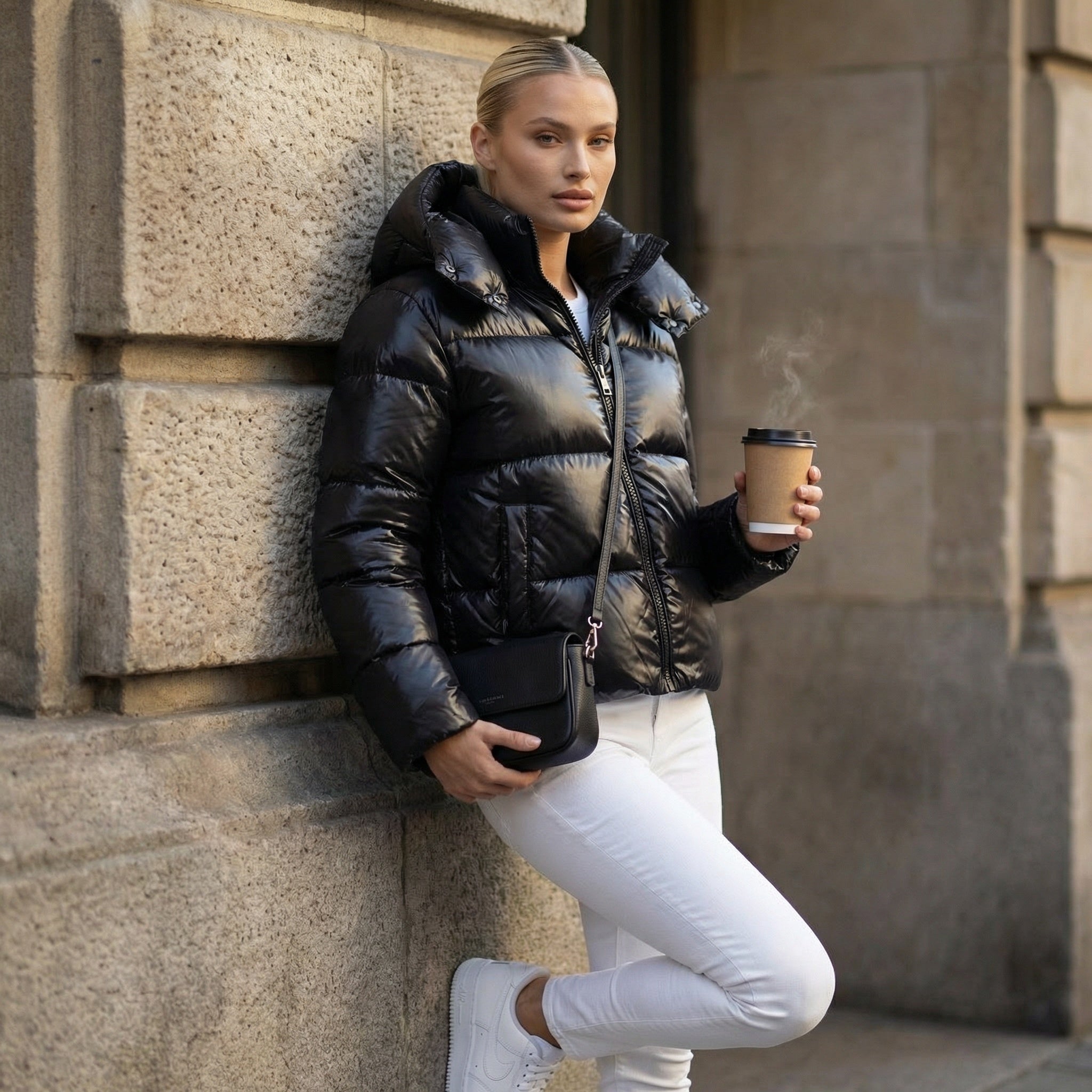 Dames Pufferjas – Gewatteerde Winterjack met Glanzende Afwerking
