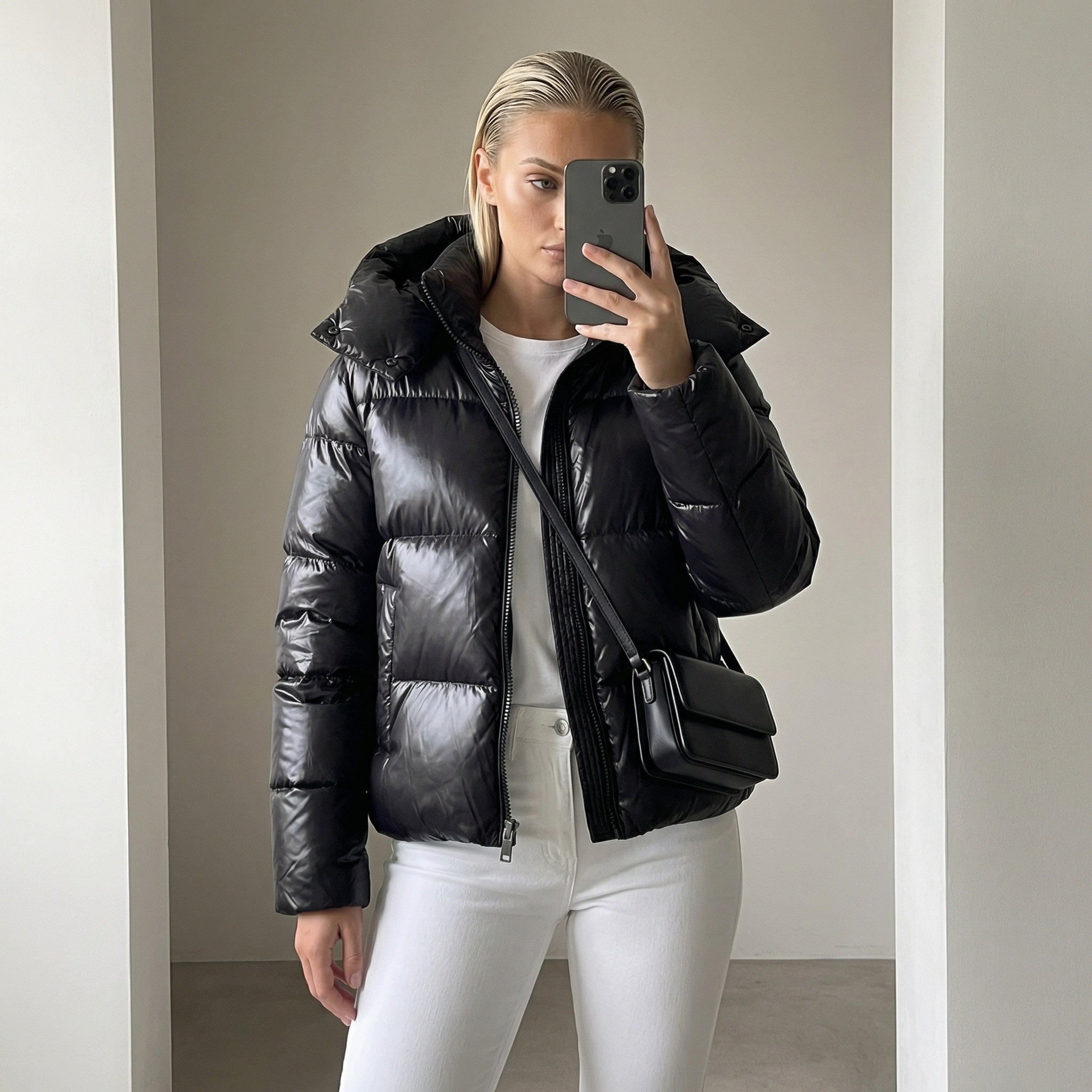 Dames Pufferjas – Gewatteerde Winterjack met Glanzende Afwerking