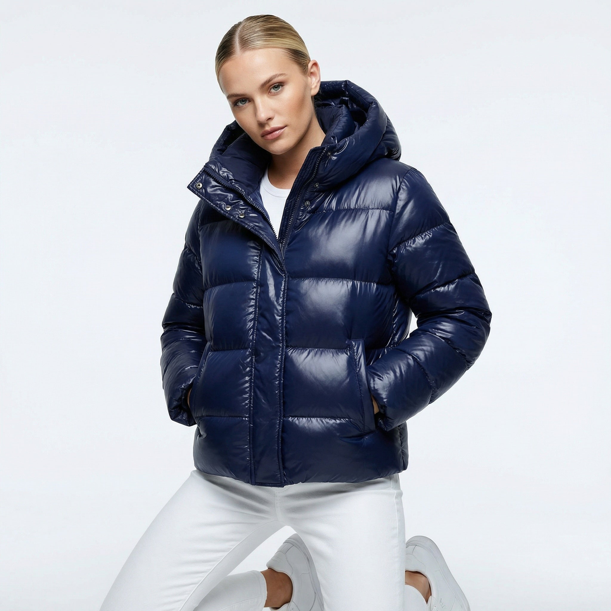 Dames Pufferjas – Gewatteerde Winterjack met Glanzende Afwerking