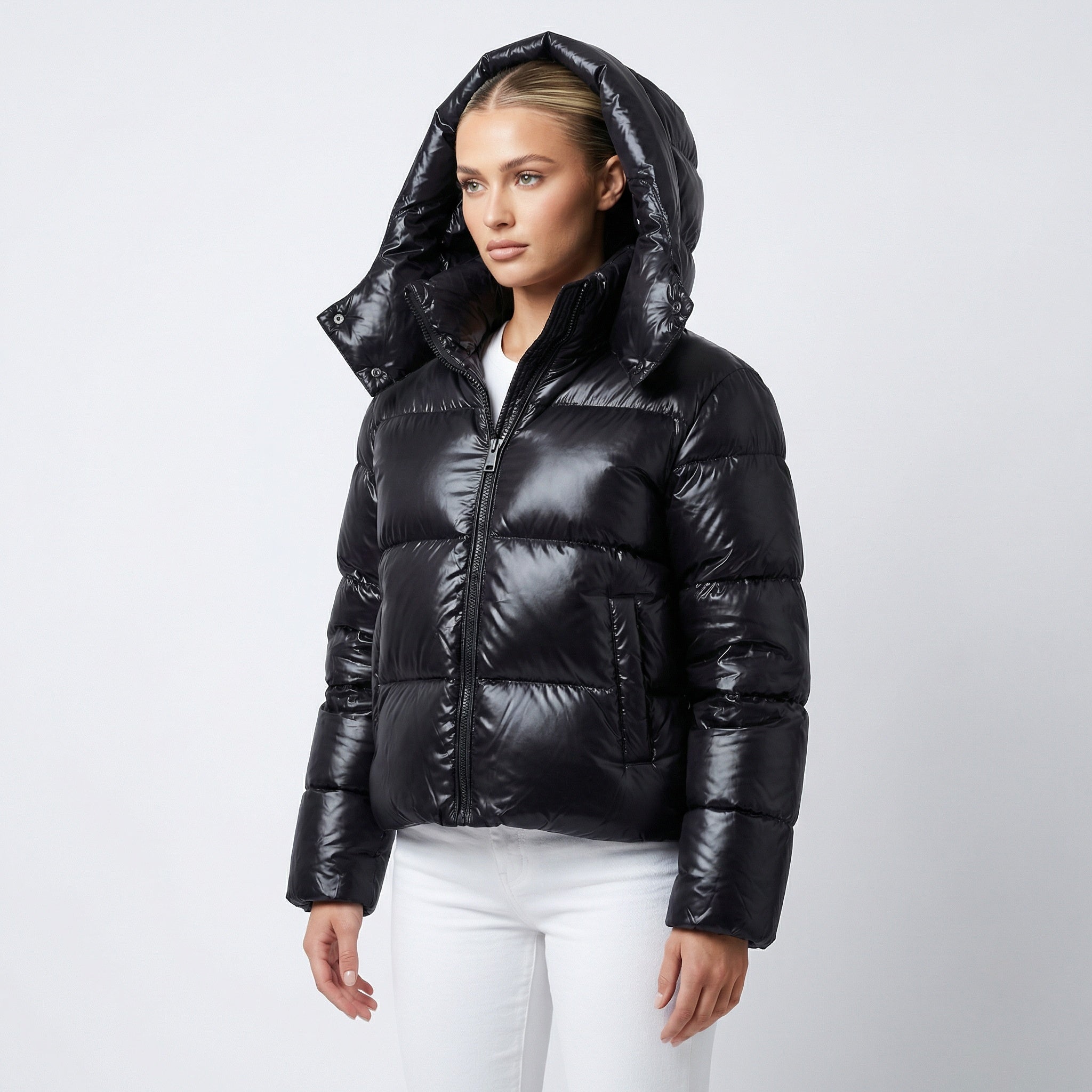 Dames Pufferjas – Gewatteerde Winterjack met Glanzende Afwerking