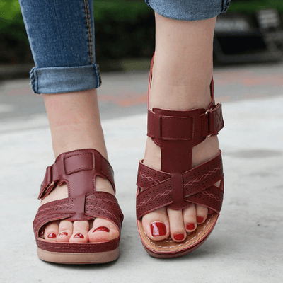 Dames sandalen – comfortabele slippers met sleehak, klittenband en gripzool