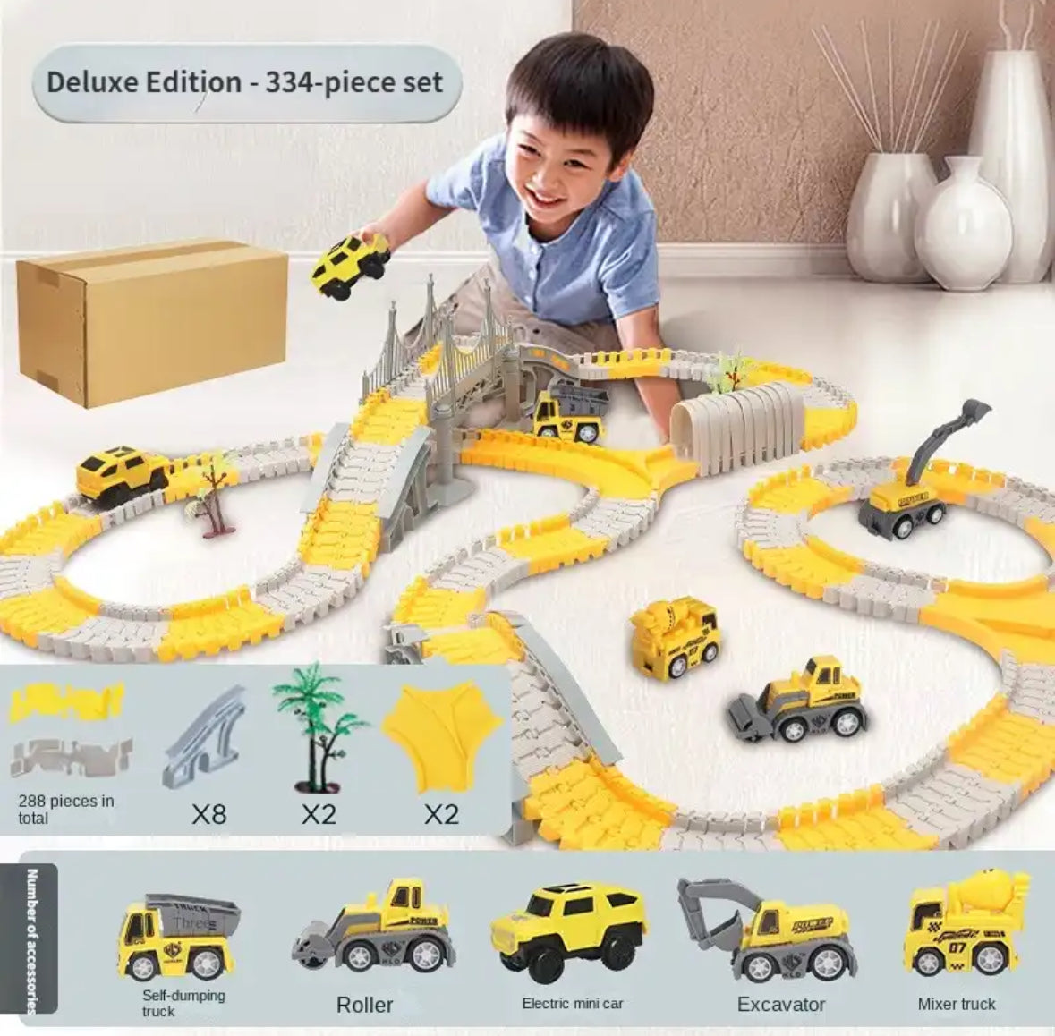 Melzano pista de carreres XXL flexible de lloc de construcció - Joc flexible amb vehicles de lloc de construcció