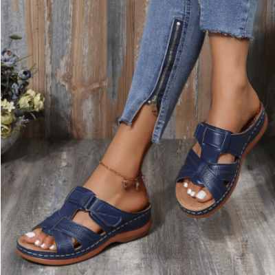 Dames sandalen – comfortabele slippers met sleehak, klittenband en gripzool