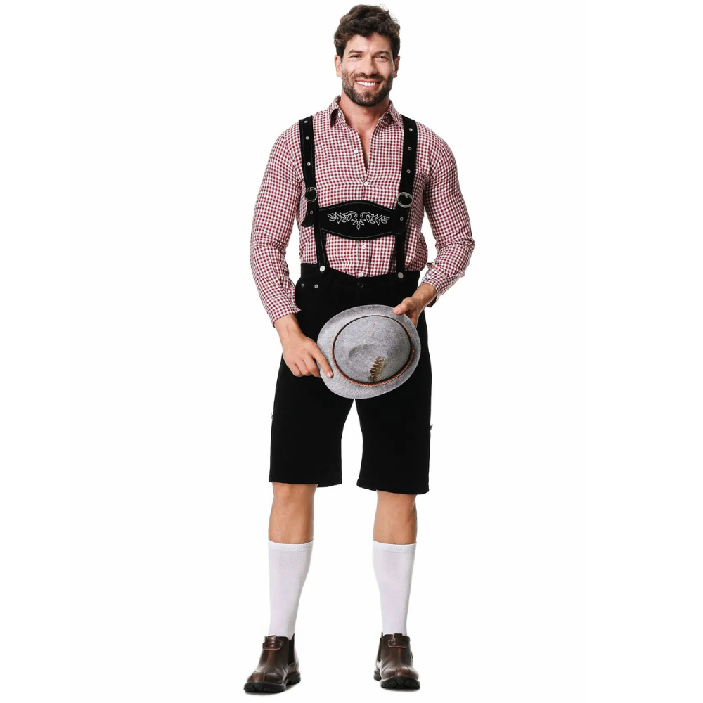 Revalki Lederhosen Kostuum Driedelig - Voor Heren met Geruit Overhemd en Hoed