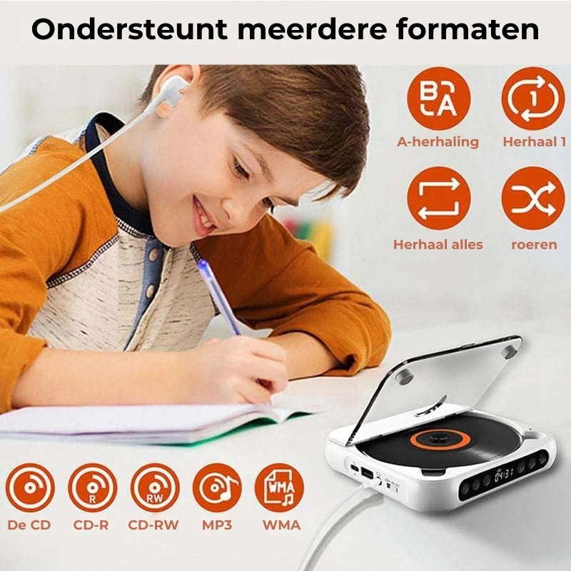 Portable CD Speler – Bluetooth Muziekspeler met Oplaadbare Batterij en Koptelefoonaansluiting
