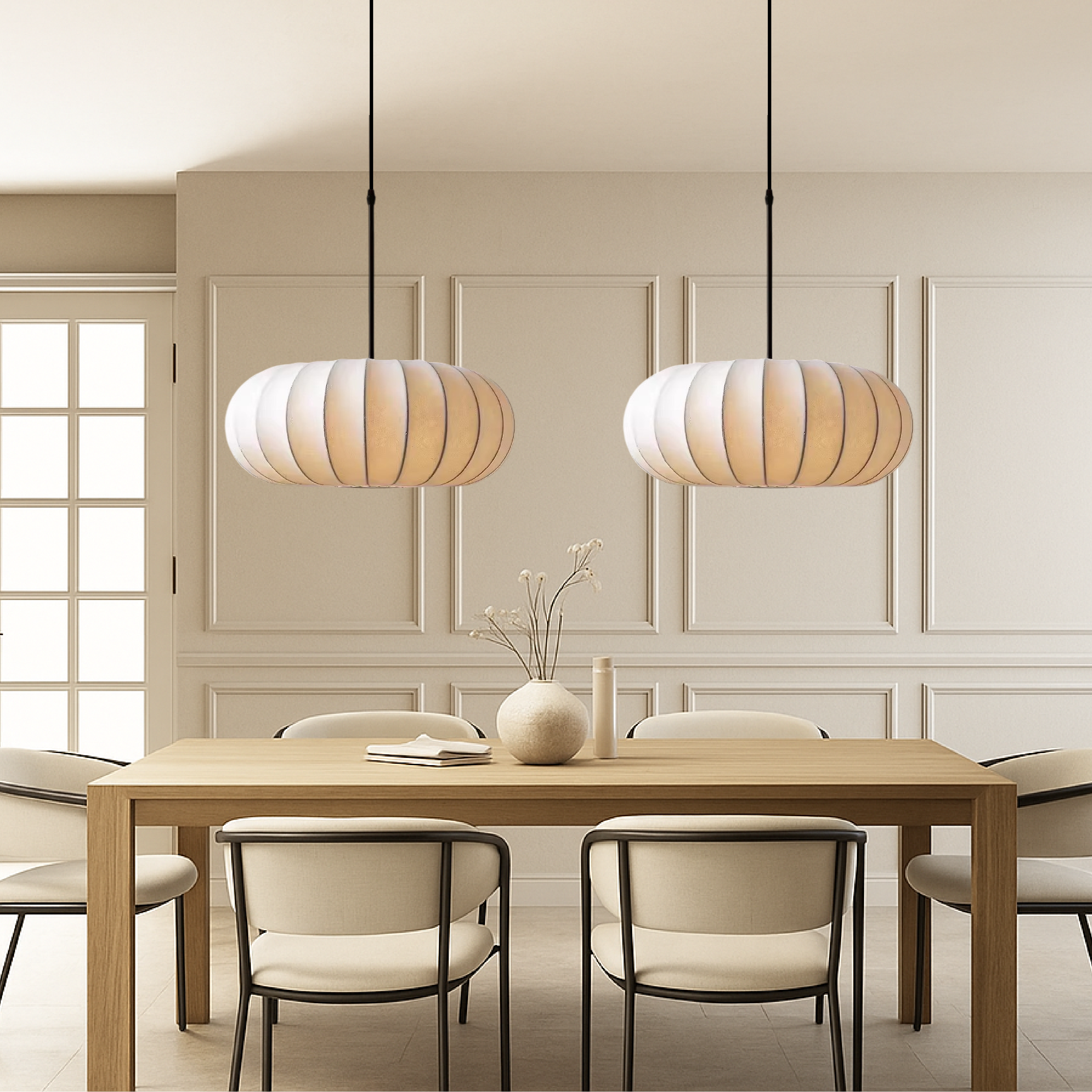 Pendelleuchte – moderne Hängeleuchte mit Textiloptik-Schirm und verstellbarem Kabel
