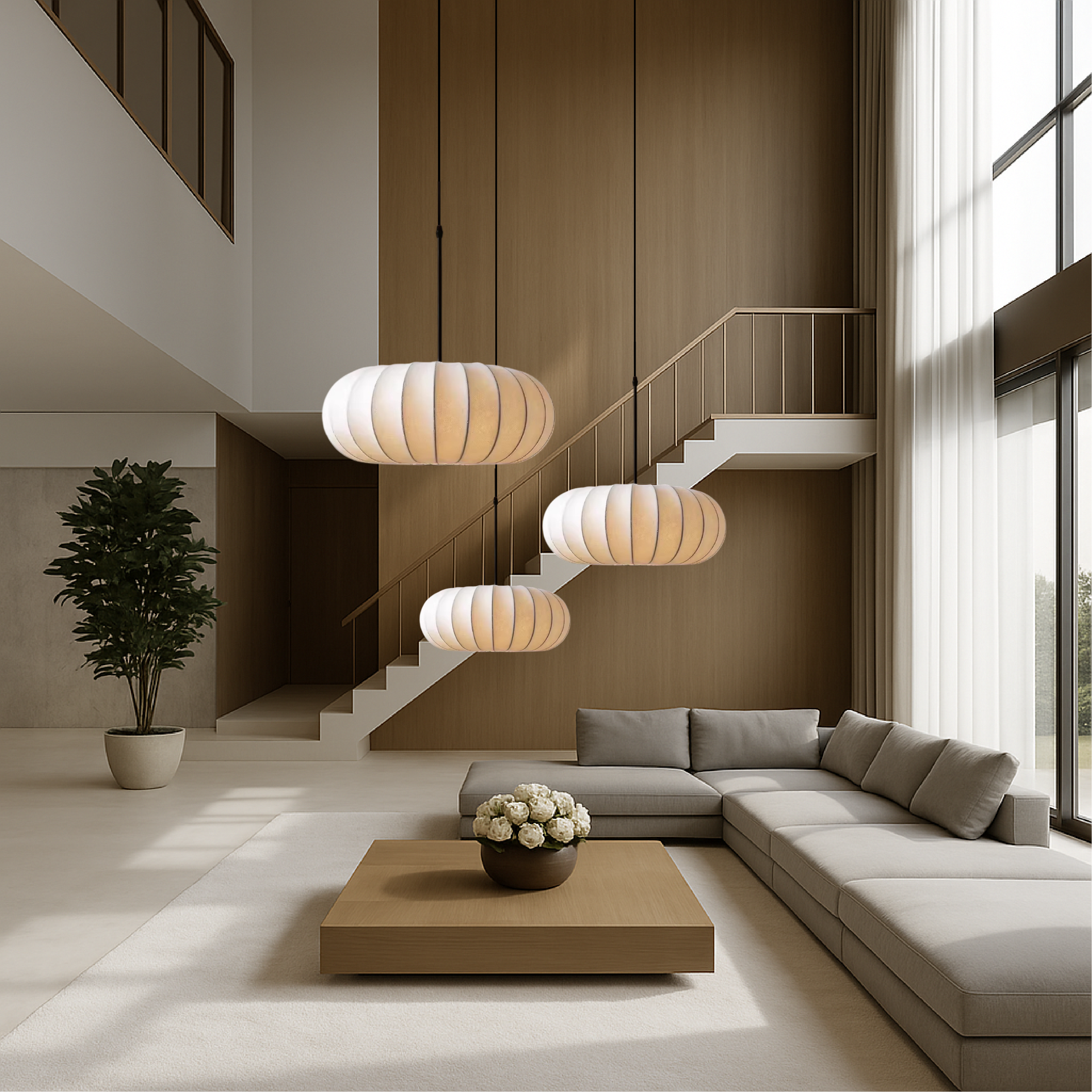 Pendelleuchte – moderne Hängeleuchte mit Textiloptik-Schirm und verstellbarem Kabel