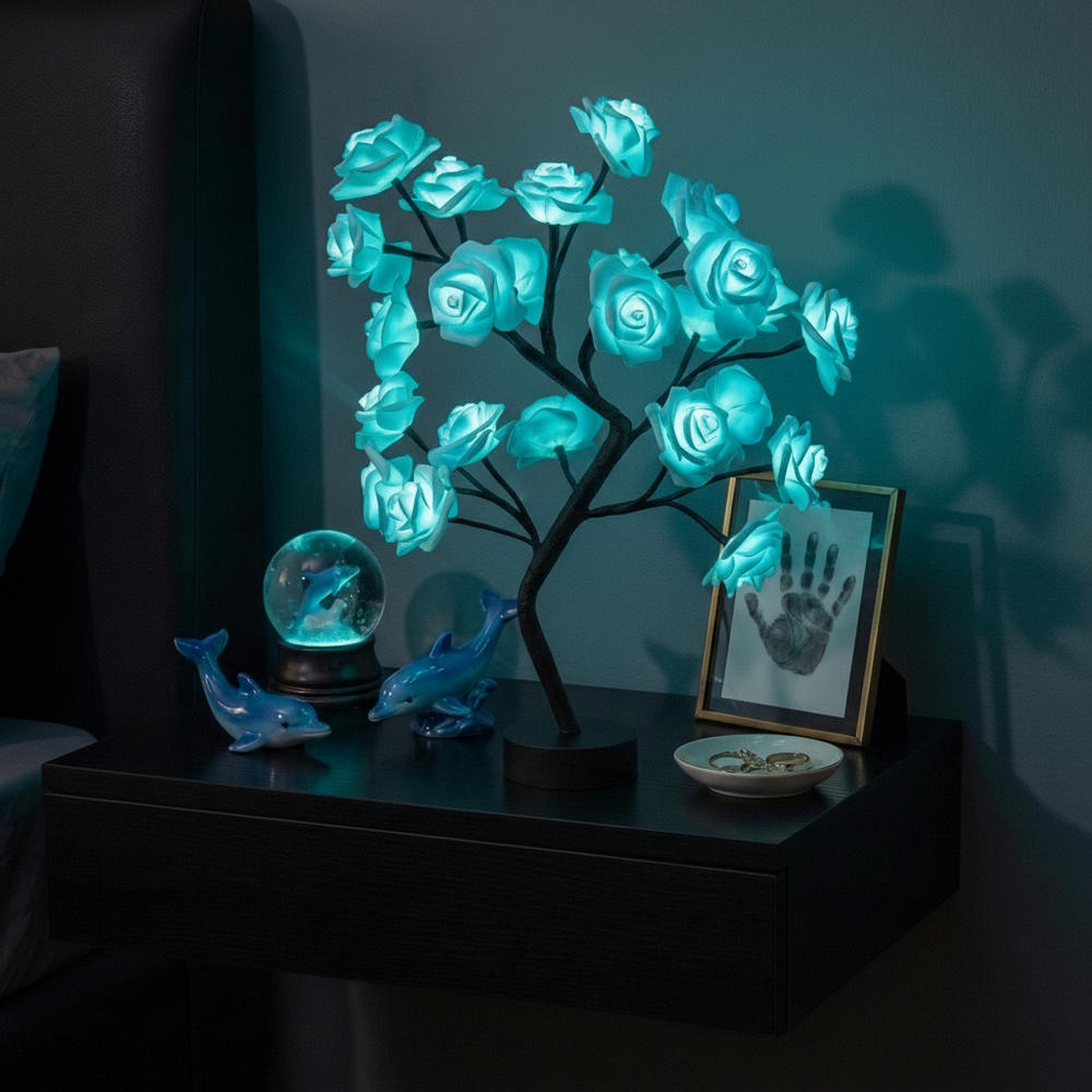 Bloemenlamp – decoratief boompje met verlichte rozen voor nachtkastje of kast
