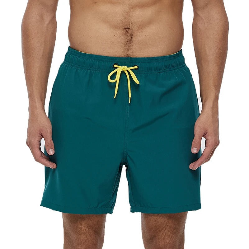 Revalki David solid color elastic waistband men's swimming shorts