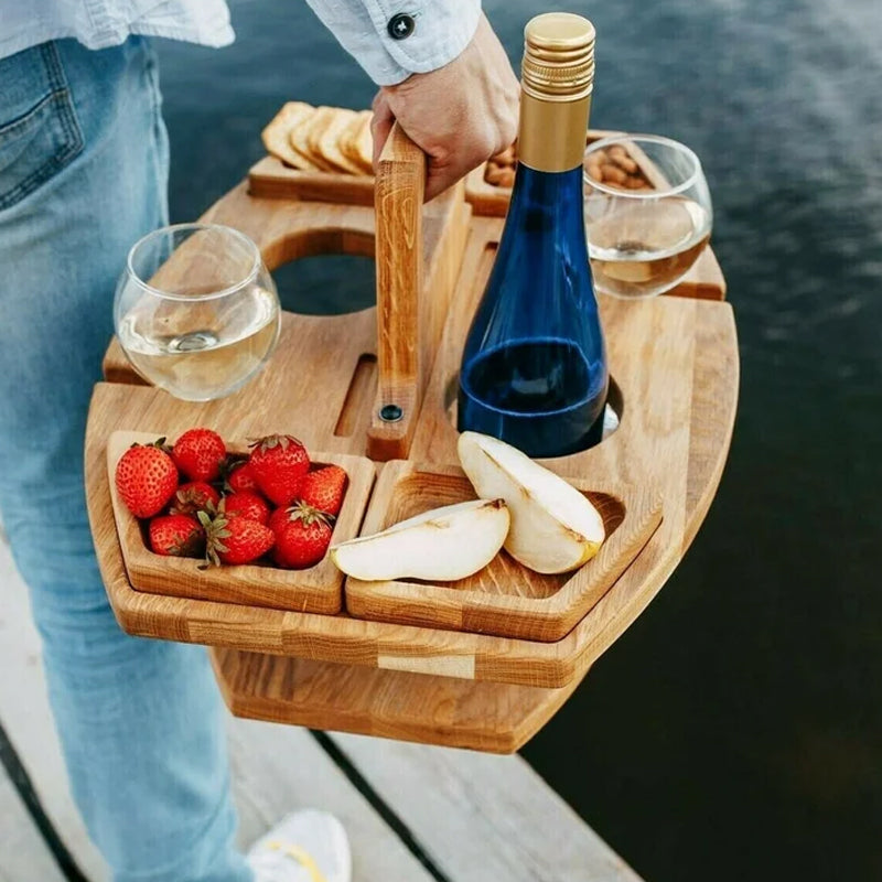 WineNest – Tragbarer Holztisch für Weinpicknick & Garten  