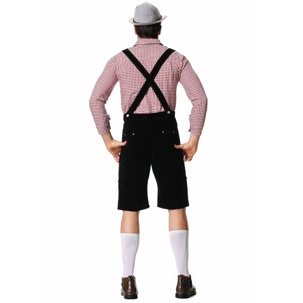 Revalki Lederhosen Kostuum Driedelig - Voor Heren met Geruit Overhemd en Hoed