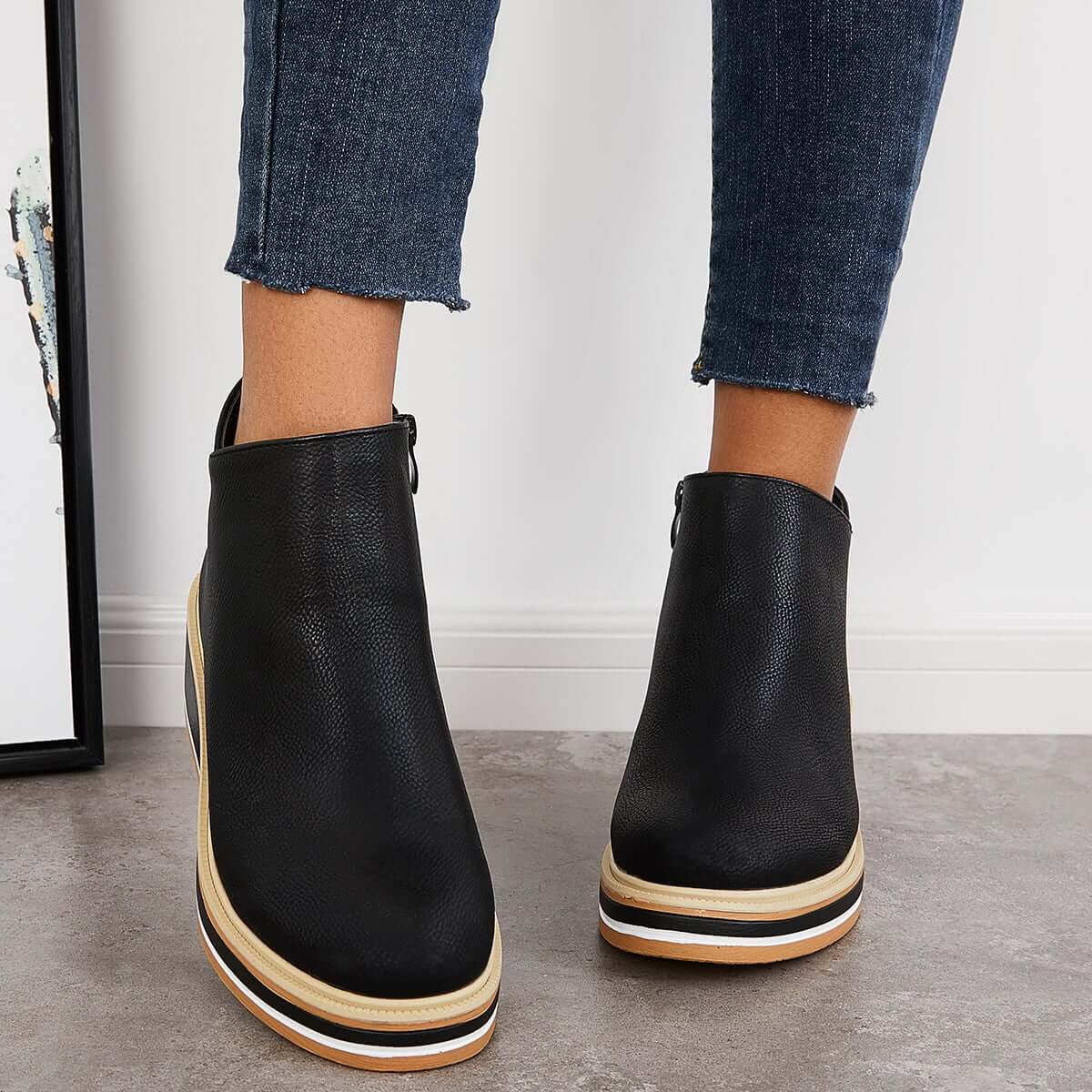 Dames Wedge Enkelboots – Comfortabele Platform Instappers met Rits Vestragear
