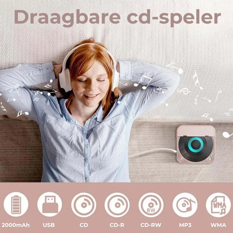Portable CD Speler – Bluetooth Muziekspeler met Oplaadbare Batterij en Koptelefoonaansluiting