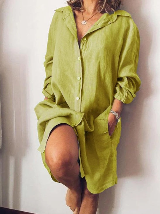 Sophie Shirtjurk in Linnenlook – Oversized Zomerjurk met Knoopsluiting