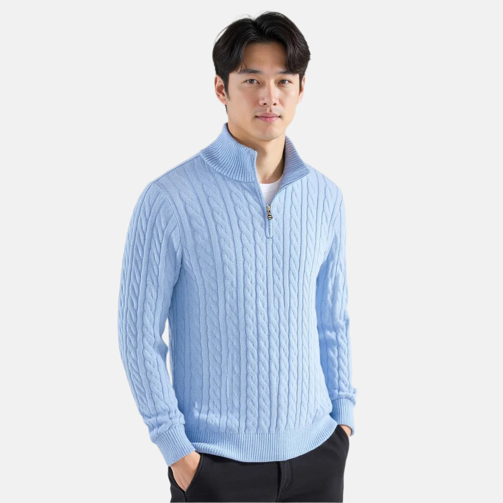Herren Pullover-Set – kabelgestricktes Design mit halbem Reißverschluss und bequemer Passform