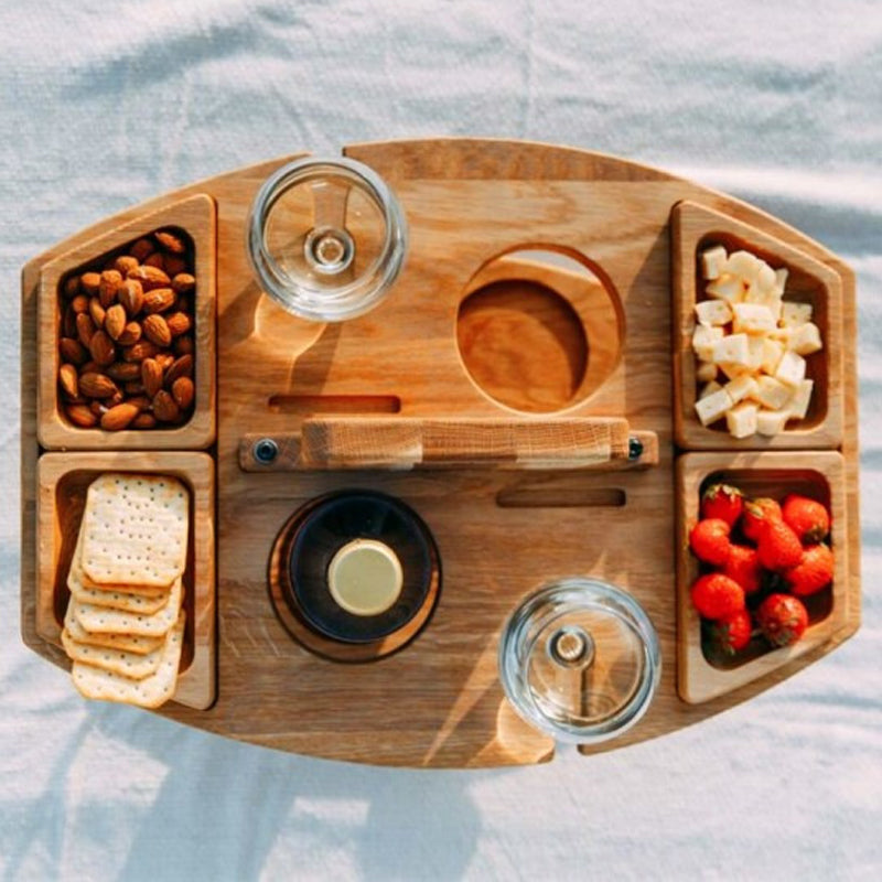 WineNest – Tragbarer Holztisch für Weinpicknick & Garten  