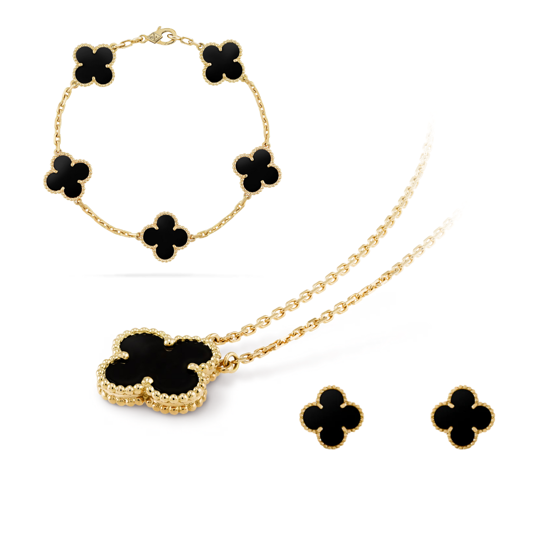 Corbi – Sieradenset Klavertje zwart – Damesaccessoire