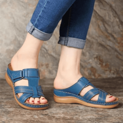 Dames sandalen – comfortabele slippers met sleehak, klittenband en gripzool