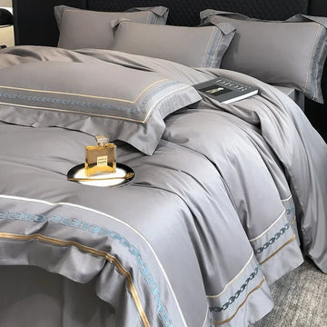 4-delige beddenset van Egyptisch katoen – Geborduurd hotelbeddengoed 0