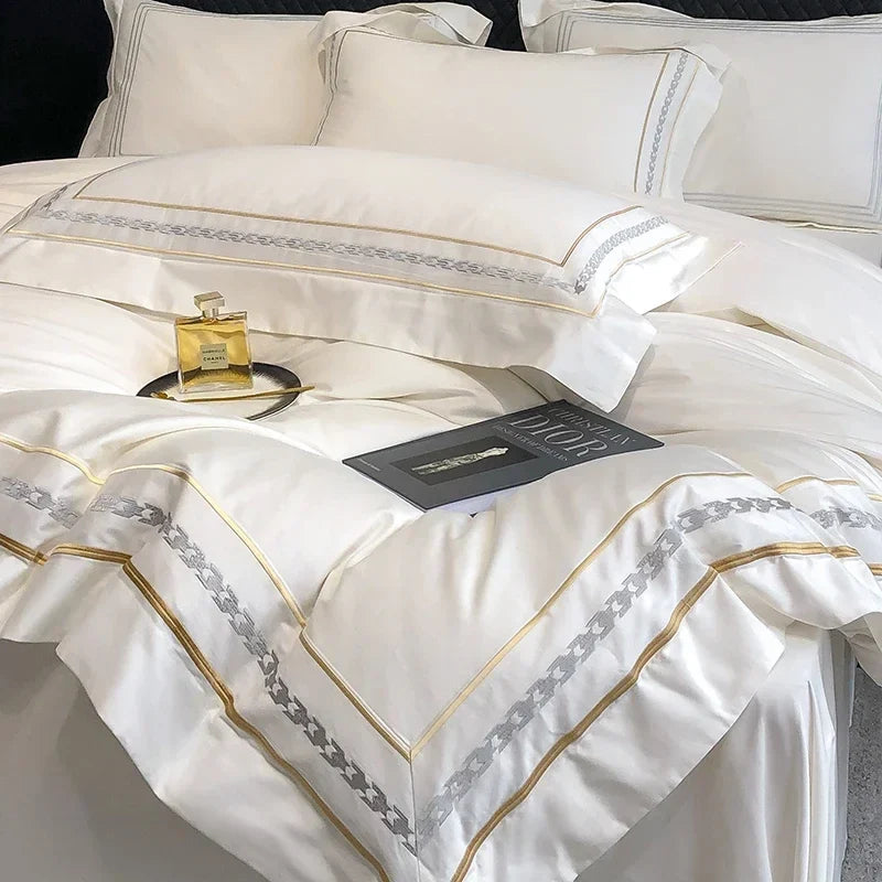 4-delige beddenset van Egyptisch katoen – Geborduurd hotelbeddengoed 2