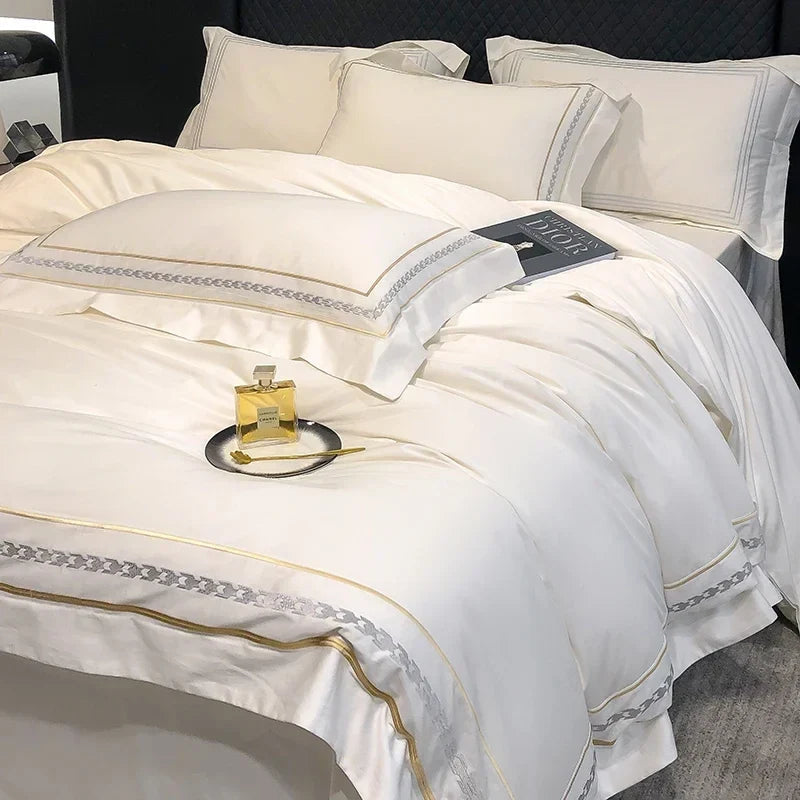 4-delige beddenset van Egyptisch katoen – Geborduurd hotelbeddengoed 3