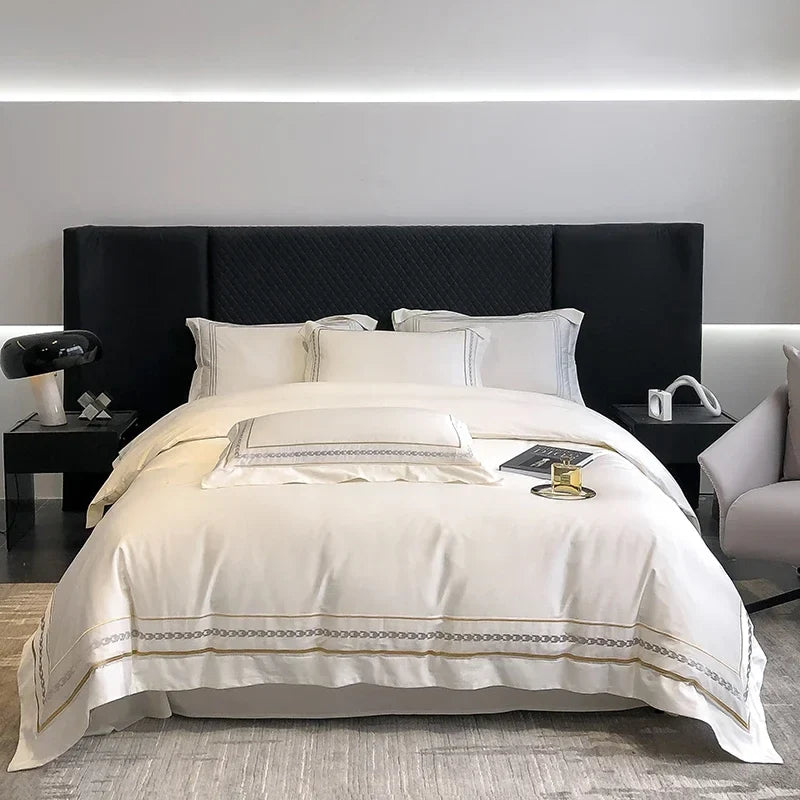 4-delige beddenset van Egyptisch katoen – Geborduurd hotelbeddengoed 4