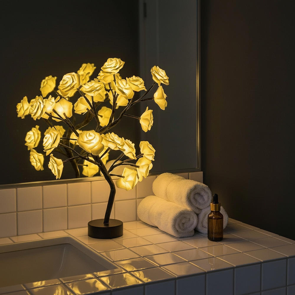 Bloemenlamp – decoratief boompje met verlichte rozen voor nachtkastje of kast
