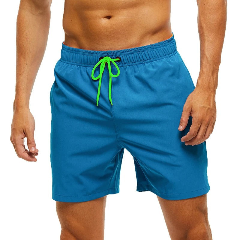 Revalki David solid color elastic waistband men's swimming shorts