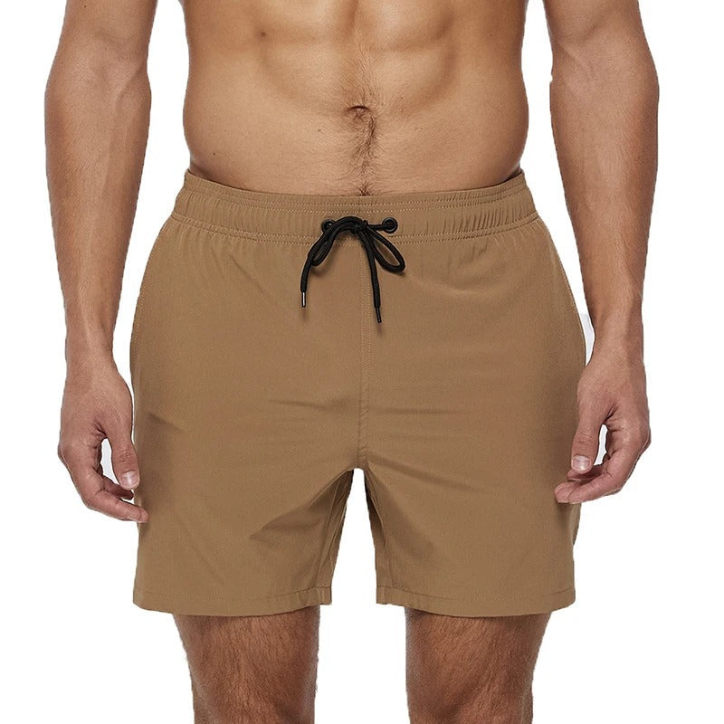 Revalki David solid color elastic waistband men's swimming shorts