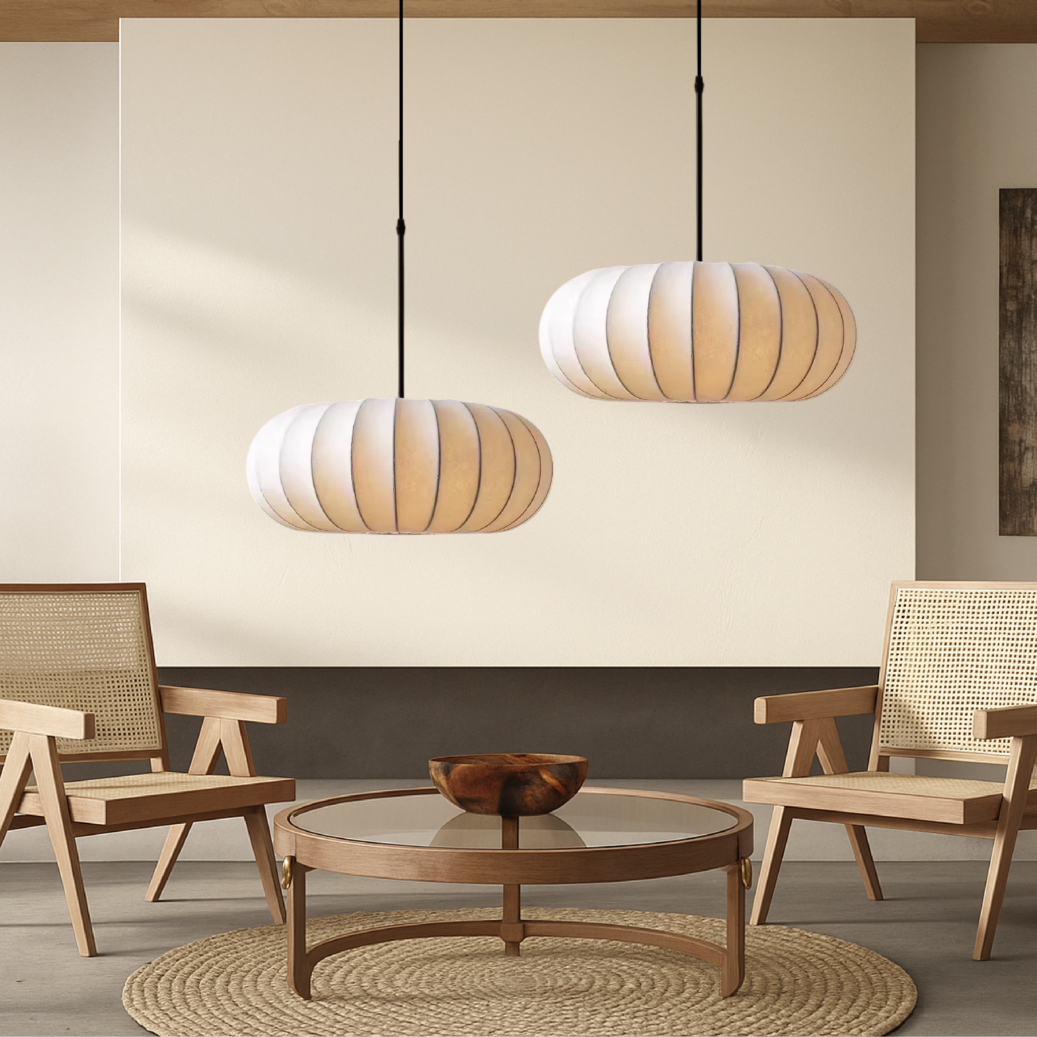 Pendelleuchte – moderne Hängeleuchte mit Textiloptik-Schirm und verstellbarem Kabel