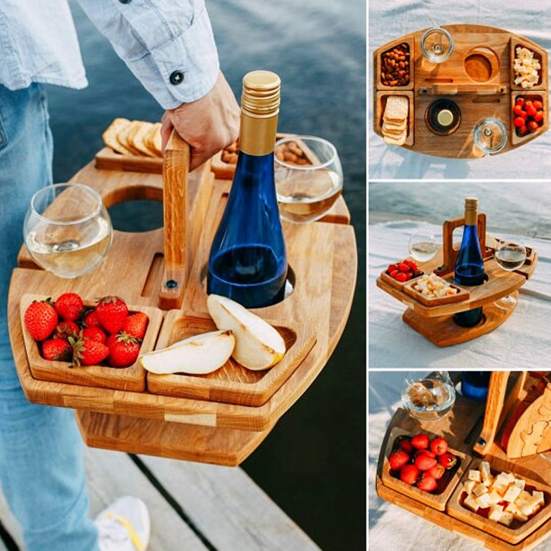 WineNest – Tragbarer Holztisch für Weinpicknick & Garten  