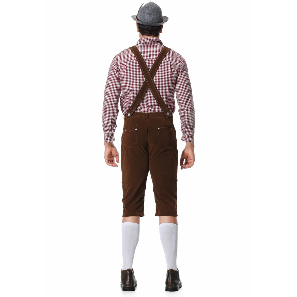 Revalki Lederhosen Kostuum Driedelig - Voor Heren met Geruit Overhemd en Hoed