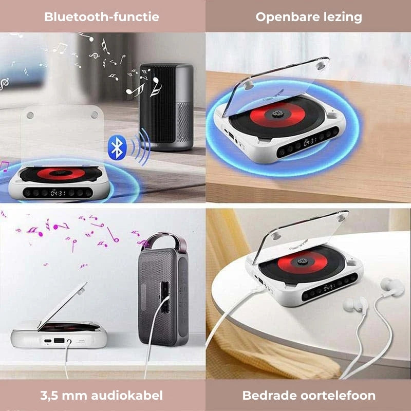 Portable CD Speler – Bluetooth Muziekspeler met Oplaadbare Batterij en Koptelefoonaansluiting